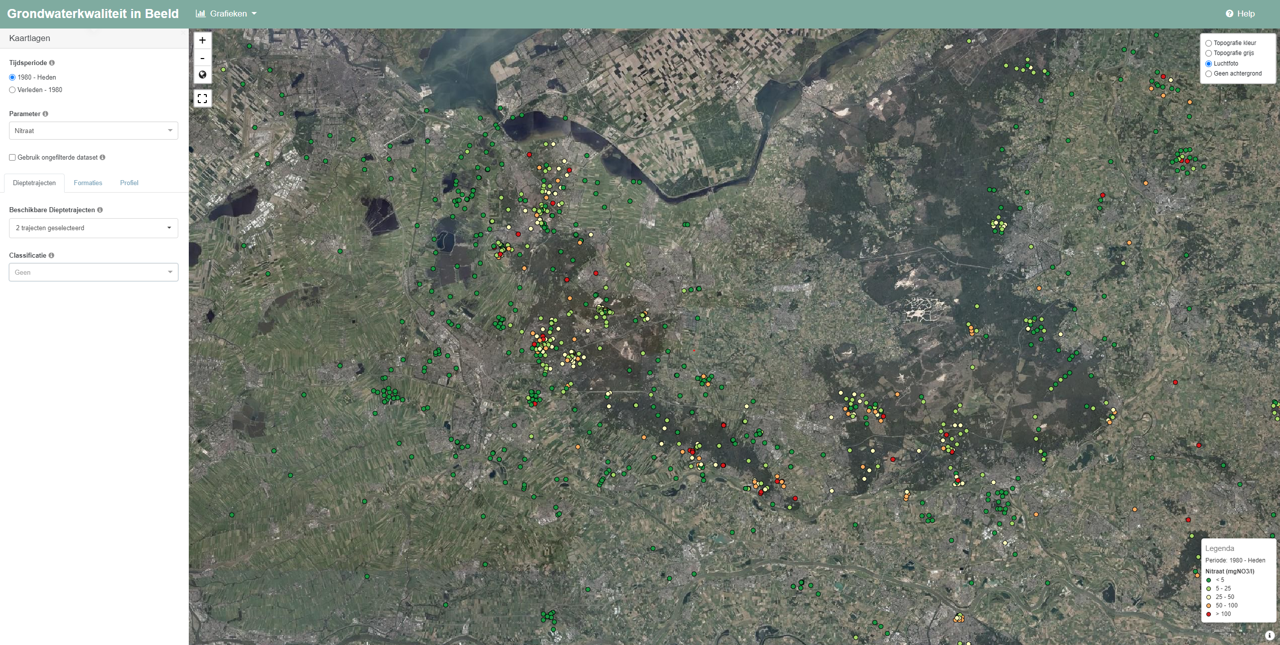 Nitraat concentraties in het grondwater rond de Utrechtse Heuvelrug