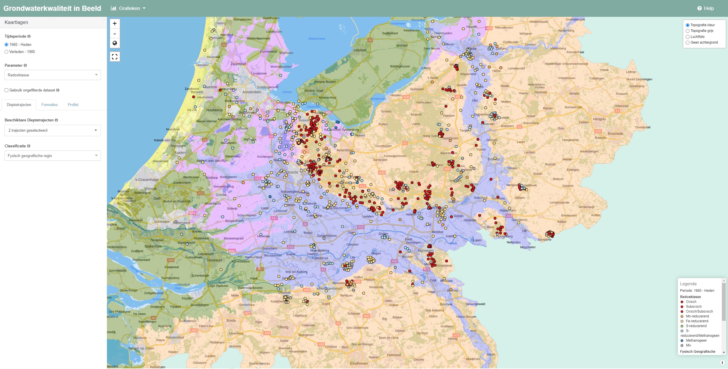 Redox klassen van het grondwater in Midden Nederland